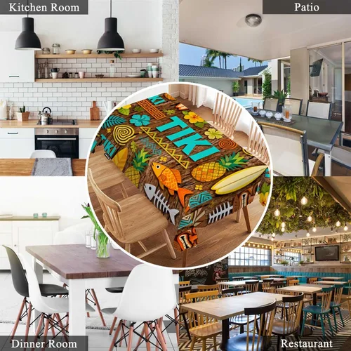 Vista 7 de Swono Mantel rectangular decorativo con patrón africano, exóticos geométricos de piñas, peces, mantel de poliéster para mesa de cocina para comedor