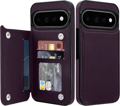 Vista 17 de Bizzib para Google Pixel 6A Funda de cuero tipo cartera con tarjetero, cubierta tipo libro con pata de pie, cierre magnético, funda protectora a