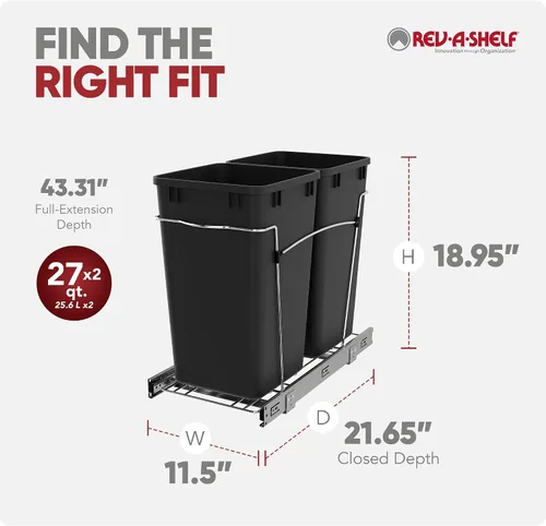 Vista 3 de Cesto de basura doble y extraíble RV V-15KD-18CS de Rev-A-Shelf