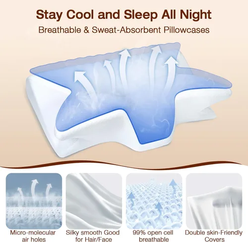 Vista 4 de Hexus Almohada cervical para el cuello para aliviar el dolor de dormir, almohadas ergonómicas de espuma viscoelástica, almohadas ortopédicas