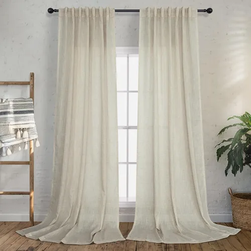 Vista 15 de DANCURTON Cortinas de lino para ventana, cocina moderna, dormitorio, ventanas pequeñas, 2 paneles con bolsillo con pestaña trasera, gruesas