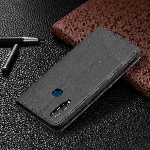 Vista 7 de Funda con tapa para Vivo Y11, Y15, Y12 e Y17, diseño de rombos de piel sintética, con función atril, cierre magnético, para Vivo Y11/Y15/Y12/Y17