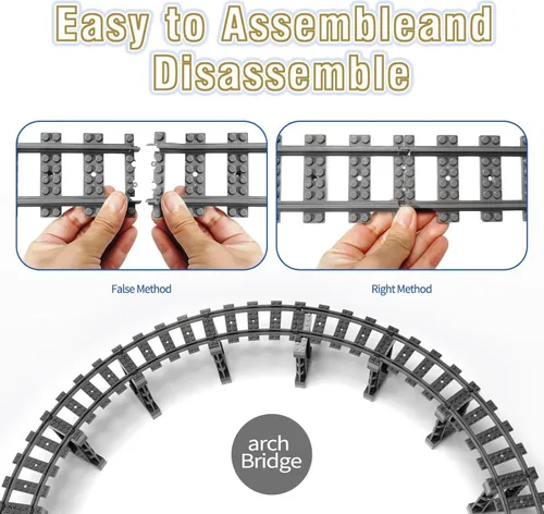 Vista 5 de Juego de 212 piezas de bloques de construcción de pistas de tren urbano compatibles con Lego, juego de accesorios de vías de tren, puente de pista
