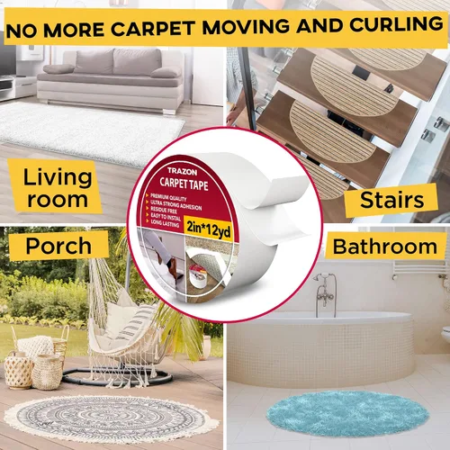 Vista 6 de Trazon - Cinta adhesiva de doble cara para alfombras, suelo de madera dura y alfombras de área, cinta adhesiva fuerte y extraíble, cinta adhesiva