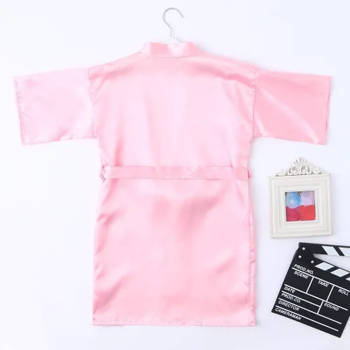 Vista 5 de Bata de satén de seda, kimono, ropa para bebés y niñas, bata de baño sólida, abrigos de invierno para adolescentes (rosa, 2-3 años)
