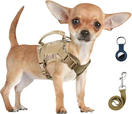 Vista 8 de Annchwool Arnés táctico para perros pequeños con asa, chaleco de servicio militar y correa para entrenamiento al aire libre, caminar, senderismo