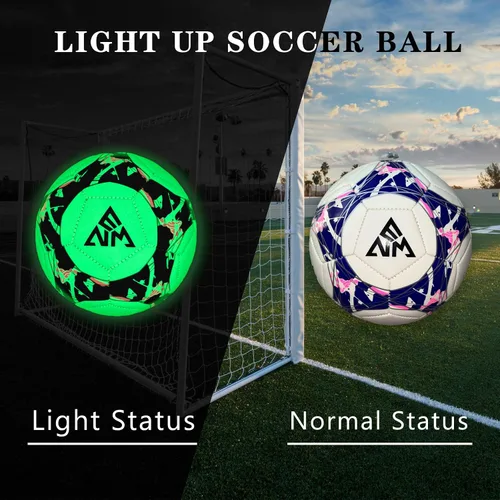 Vista 2 de Balón de fútbol que brilla en la oscuridad tamaño 5, pelota de fútbol iluminada para juegos de día y noche, regalos de entrenamiento para interiores