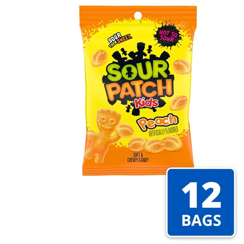 Vista 4 de SOUR PATCH KIDS Peach Soft & Chewy Gummy Candy, caramelos a granel, bolsas de 12-8.07 onzas