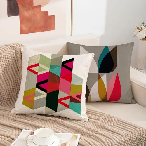 Vista 2 de Juego de 4 fundas de almohada de 18 x 18 pulgadas, modernas fundas de almohada para sofá, decoración para el hogar, exterior, tela de lino Estilo 1