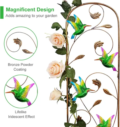 Vista 3 de SUNNYPARK Juego de 2 enrejados de jardín de metal con forma de colibrí para plantas trepadoras, enrejado decorativo para verduras y flores