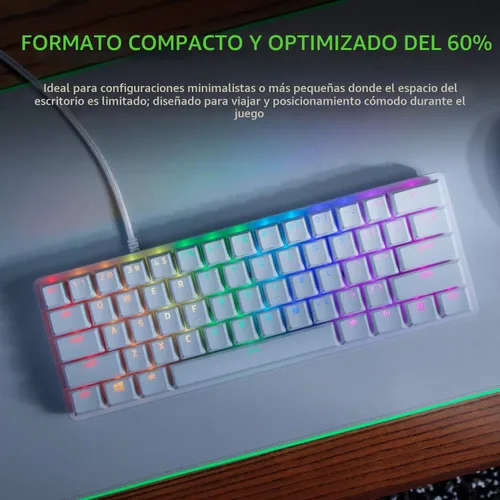 Vista 2 de Razer Huntsman Mini Teclado 60% para juegos, interruptores ópticos lineales blanco (Mercury White)