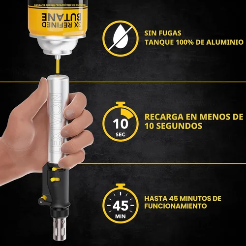 Vista 4 de LEXIVON Kit multiusos de soldador de butano Juego de 7 puntas de llama ajustable inalámbrico de encendido automático Grado Profesional