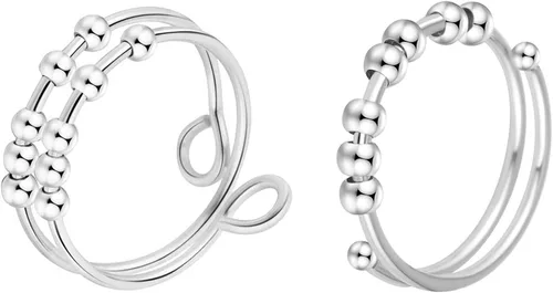 Vista 5 de Anillo antiestrés de doble capa para mujer, anillos ajustables para aliviar el estrés, anillos giratorios para hombres