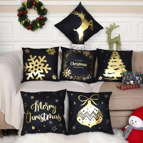 Vista 3 de Tatuo Juego de 6 fundas de almohada de Navidad de 18 x 18 pulgadas, fundas de almohada decorativas para Navidad, fundas de cojín para decoración