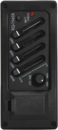 Vista 3 de Afinador de pastilla de preamplificador de guitarra acústica, 4 bandas EQ-7545R, ecualizador, sintonizador de pastilla piezoeléctrica