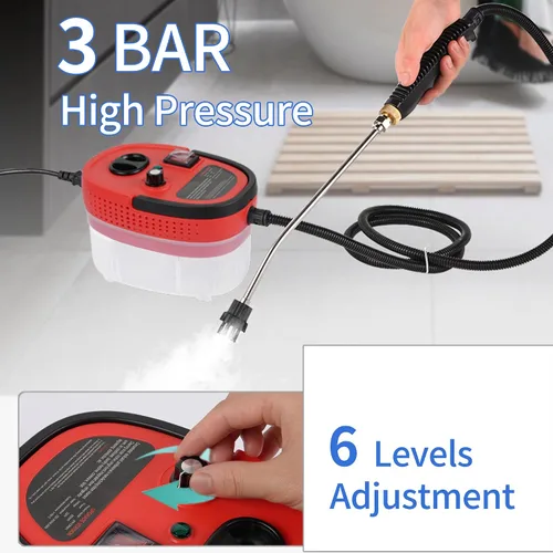 Vista 3 de Limpiador de Vapor de Mano Portátil Limpiador de Vapor de Alta Presión con 3 Cepillos y 1 Raspador de Vidrio Genera Rápidamente Vapor de Alta