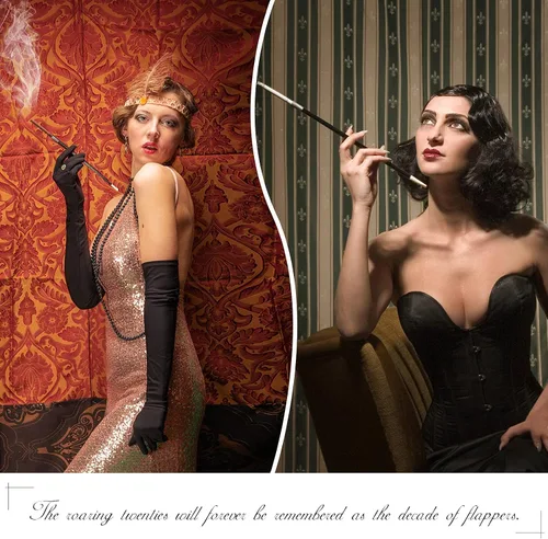 Vista 3 de DRESHOW 1920s Accessories Sets Costume Gatsby Feather Headband Earrings Gloves