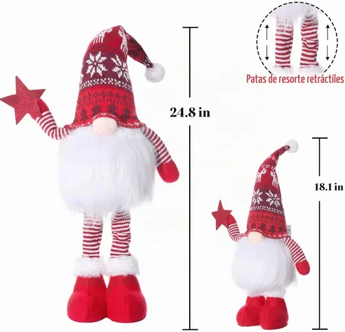 Vista 4 de 2 gnomos de Navidad iluminados de gran tamaño de 24.8 pulgadas con patas de resorte retráctiles