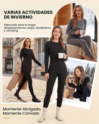 Vista 5 de SIMIYA Juego de 2 piezas de ropa interior térmica para mujer, pantalones largos Johns, capa base abrigada con forro de vellón, para climas fríos 2