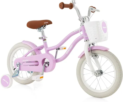 Vista 9 de BABY JOY Bicicleta infantil, 12 14 16 18 20 pulgadas, para niños y niñas, con asiento ajustable, cesta removible, freno de mano y freno