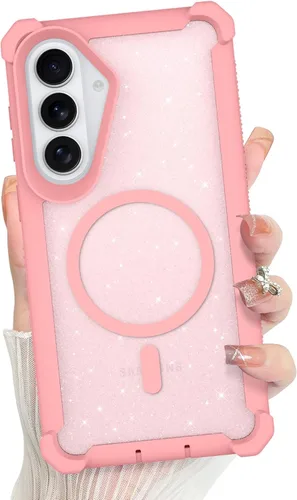 Vista 597 de Bonoma - Funda compatible con Samsung Galaxy S21 Plus, diseño de corazón con purpurina, color rosa Support for MagSafe, Plating Magnetic Case TPU