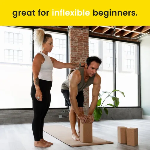 Vista 3 de Bloques de yoga de corcho de alta calidad, bloque de yoga extra grande, paquete de 2 o extra alto, 1 paquete para yoguis inflexibles, corcho natural