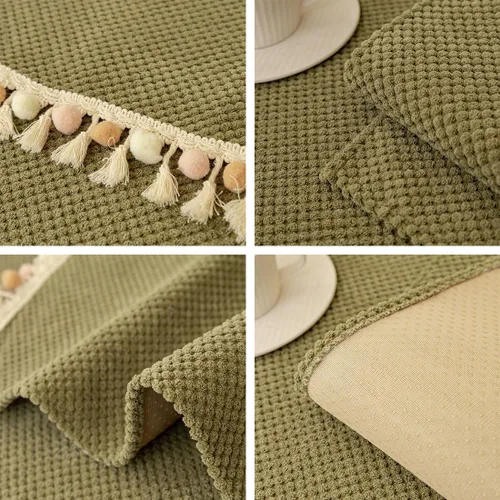 Vista 6 de vctops Funda de sofá bohemia con borlas con pompones, funda de sofá modular de pana súper suave, antideslizante, lavable, protector de muebles Verde
