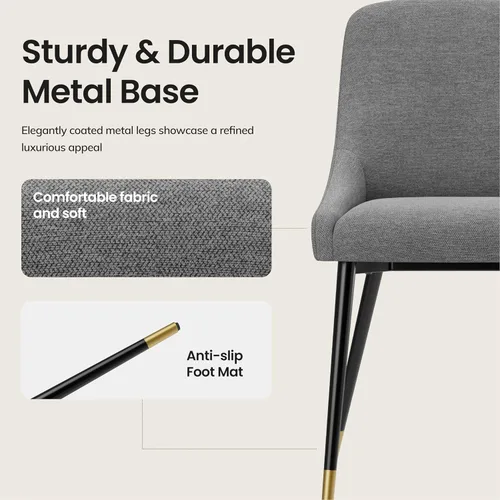 Vista 4 de COLAMY LUMA - Juego de 2 sillas de comedor de tela tapizada con patas de metal y cojín acolchado, sillas laterales sin brazos para comedor, cocina