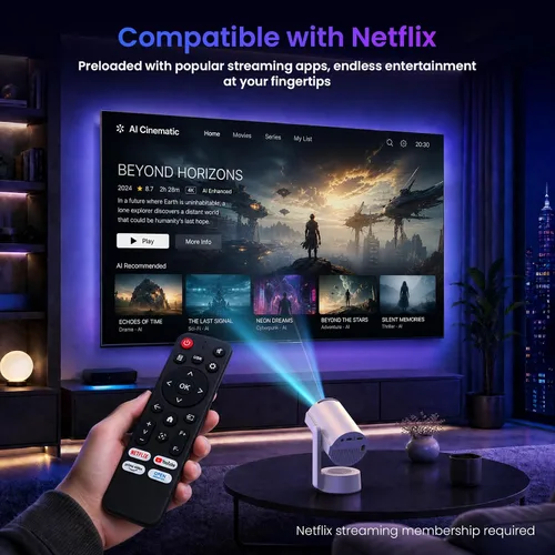 Vista 2 de Mini proyector portátil con WiFi y Bluetooth compatible con Netflix Blanco