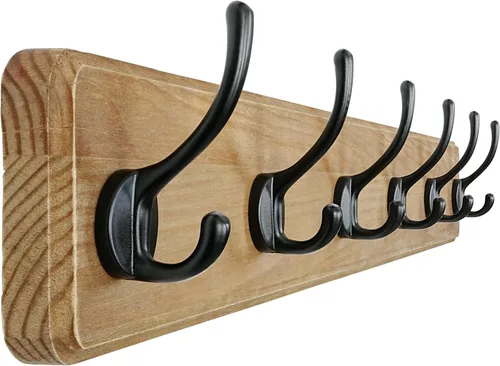 Vista 26 de Dseap Perchero de Pared: Moderno, Patentado, Resistente, 17.4" de Largo, Riel Colgador de Madera con 5 Ganchos Dobles para Abrigos de Invierno, Negro