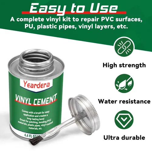 Vista 2 de Cemento de vinilo, pegamento de vinilo de alta resistencia, cemento de PVC impermeable, kit de reparación de parches de piscina de alta resistencia