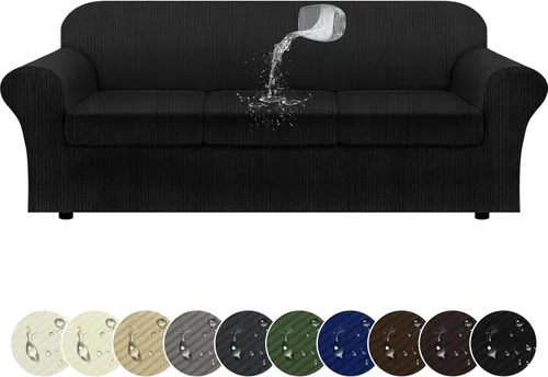 Vista 55 de Funda impermeable para silla con brazos, juego de 2 piezas, funda a rayas para 1 sofá separado con cojín en T, fundas de sillón de tela