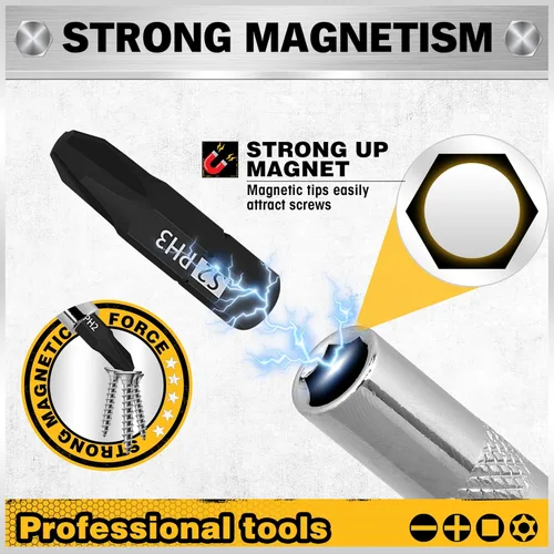 Vista 3 de Juego de 26 puntas de destornillador Torx de seguridad magnéticas, destornillador magnético de 1/4 pulgadas, T5-T40, agarre ergonómico de cojín