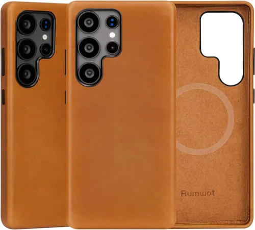 Vista 8 de Funda de cuero genuino para Samsung Galaxy S24 Ultra - Cuero de grano completo, compatible con MagSafe y carga inalámbrica, botones de metal bisel