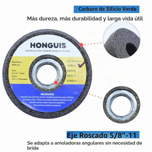 Vista 5 de Muela de piedra de molienda de 3 pulgadas de SiC verde, muela de copa acampanada para granito, mármol, hormigón, mampostería con mandril roscado