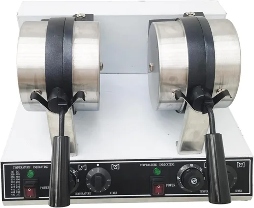 Vista 5 de TECHTONGDA Máquina de gofres redonda comercial de 110 V antiadherente giratoria, máquina eléctrica de gofres de doble cabezal con control
