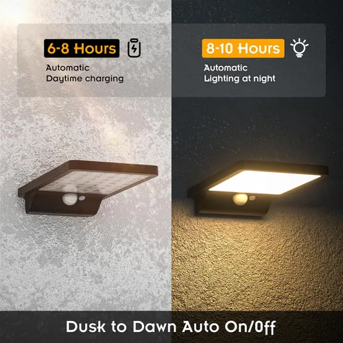 Vista 9 de Luz solar para exteriores, pared, paso, puerta, poste, blanco cálido de 3000 K, batería de litio de 2000 mAh, 350 lm, impermeable, sensor