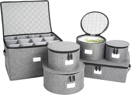 Vista 18 de storageLAB Contenedores de almacenamiento para copas de vino, organizador de carcasa dura para juegos de copas y cristalería, caja de almacenamiento