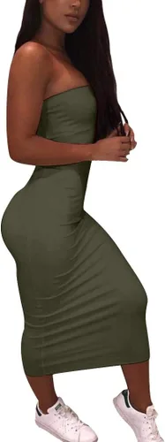 Vista 3 de BORIFLORS - Vestido de tubo Bodycon sin mangas para mujer, largo midi