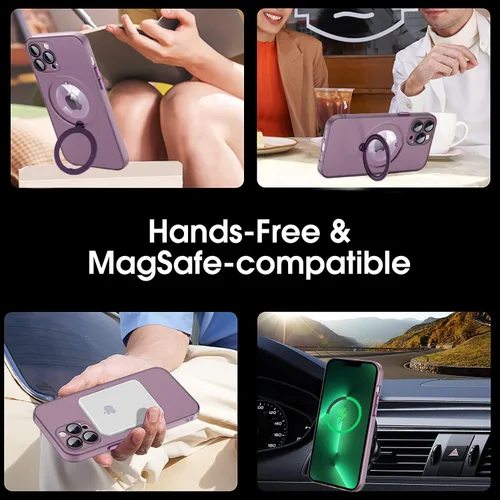Vista 5 de Funda para iPhone 12, compatible con MagSafe, con protector de lente de cámara y kiskstnad ligera y translúcida mate, borde suave, a prueba