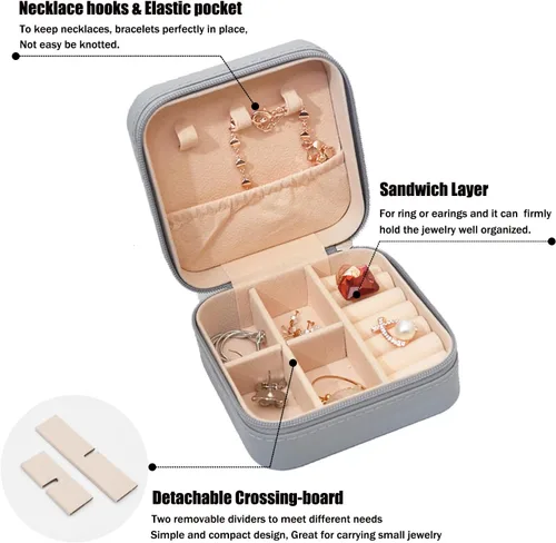 Vista 2 de MODENGKONGJIAN Mini estuche de viaje para joyería, caja organizadora de joyas de viaje de piel sintética, pequeño soporte portátil
