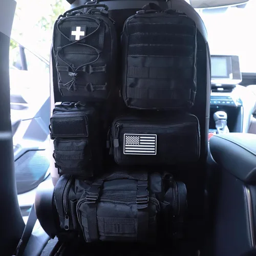 Vista 8 de Organizador táctico universal para respaldo de asiento, panel Molle para vehículo, bolsa de almacenamiento con 5 bolsas Molle desmontables