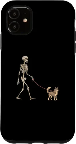Vista 6 de Carcasa divertida para iPhone 12 mini de Alaska, Klee Kai, esqueleto para pasear al perro