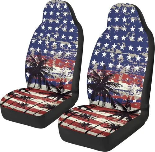 Vista 36 de Juego de 2 fundas de asiento delantero de automóvil, con diseño de bandera estadounidense, juego de 2 accesorios automotrices extraíbles, ajuste