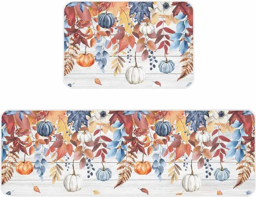 Vista 13 de Prime Leader Juego de 2 tapetes de cocina con diseño de muñeco de nieve de Navidad, copos de nieve, azul marino, antideslizantes, tapetes lavables