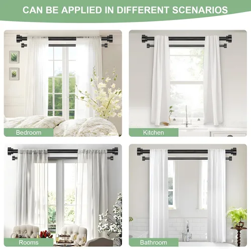Vista 5 de TANGWIN Barras de Cortina Dobles Negras para Ventanas de 36 a 88: Barra de Cortina Doble Ajustable de Servicio Pesado para Dormitorio y Sala