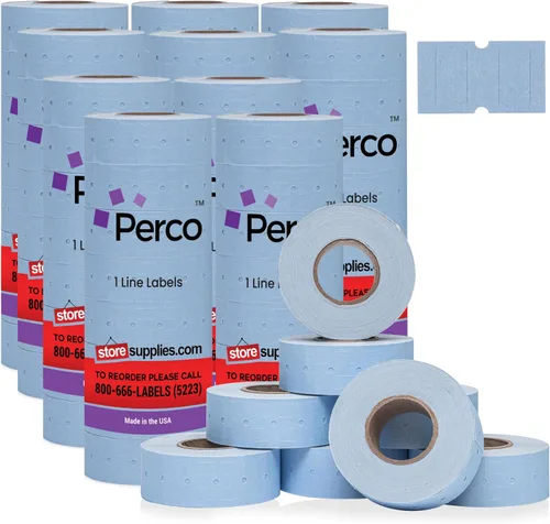 Vista 30 de Etiquetas azules Perco de 1 línea - 8 rollos, 1 funda, 8,000 etiquetas en blanco para pistolas de precio y fecha de 1 línea Perco - Fabricadas