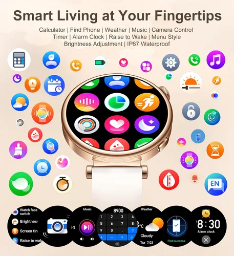 Vista 6 de Reloj inteligente para mujer con llamada Bluetooth, reloj de fitness de 1.27 pulgadas, contador de pasos, monitor de sueño de frecuencia cardíaca