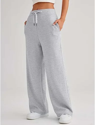 Vista 3 de Pantalones deportivos de pierna ancha para mujer, cintura alta, pierna recta, para otoño, holgados, acampanados, con cordón, pantalones de yoga