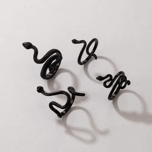 Vista 13 de Anillo de serpiente apilable para mujer, juego de anillos de plata ajustables, anillo de serpiente dorada, juego de joyería gótica para mujer
